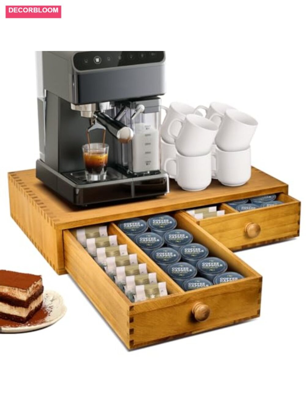 Wood K Cup and Tea Bag Storage Organizer, 2-Drawer Coffee Pod Holder - Picture 1 of 6